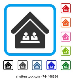 Management Office icon. Flat gray pictogram symbol inside a blue rounded rectangle. Black, gray, green, blue, red, orange color additional versions of Management Office vector.