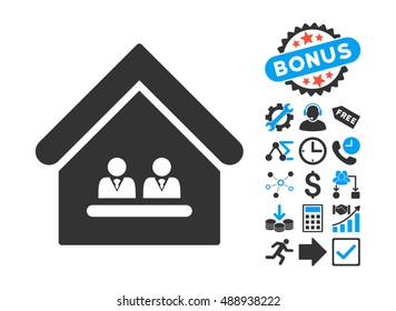 Management Office pictograph with bonus pictograph collection. Vector illustration style is flat iconic bicolor symbols, blue and gray colors, white background.