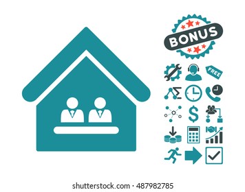 Management Office pictograph with bonus design elements. Vector illustration style is flat iconic bicolor symbols, soft blue colors, white background.