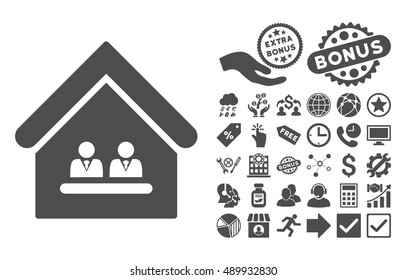 Management Office pictograph with bonus elements. Vector illustration style is flat iconic symbols, gray color, white background.