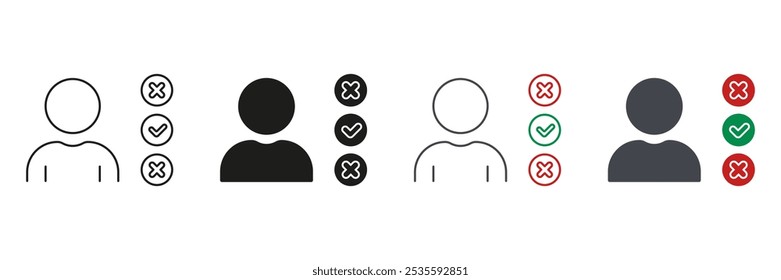 Línea de Organización de gestión y conjunto de iconos de silueta. Roles de Negocio, Diagrama de Flujo de Responsabilidad Laboral, Pictograma. Hombre con Símbolo de Lista de Verificación de Trabajo. Trazo Editable. Ilustración vectorial aislada.