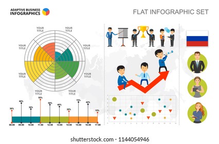Management pie, scatter and bar charts template for presentation. Business data. Abstract elements of diagram, graphic. Company, analysis, management or marketing creative concept for infographic.