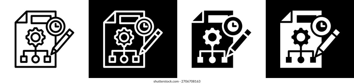 Conjunto de iconos de Plan de administración en Colección de estilo relleno en blanco y negro
