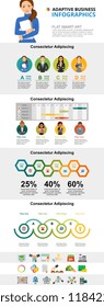 Management and planning infographic charts set. Percentage and process charts for presentation slide templates. Can be used for annual report, advertising, flyer layout and banner design.