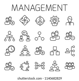Management related vector icon set. Well-crafted sign in thin line style with editable stroke. Vector symbols isolated on a white background. Simple pictograms.