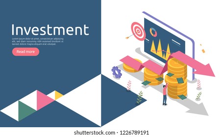 management or return on investment concept. online business strategic for financial analysis. isometric design vector illustration. template for web landing page, banner, presentation, social media