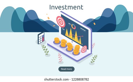 management or return on investment concept. online business strategic for financial analysis. isometric design vector illustration. template for web landing page, banner, presentation, social media.