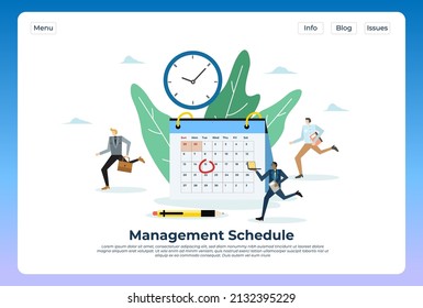 Planificación de administración de aterrizaje web. concepto de planificación y planificación, creación de planes de estudio personales, planificación del tiempo de negocios, eventos y noticias, recordatorio y programación. Se puede usar para la página de inicio web, banner.