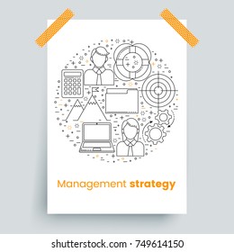 Management set, line art icons, vector business concept