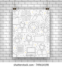 Management set, line art icons, vector business concept