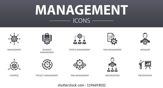 management simple concept icons set. Contains such icons as manager, control, organization, presentation and more, can be used for web, logo, UI/UX