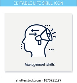 Management skill line icon. Succsessful control, administration. Personality strengths and characteristics.Soft skills concept. Human resources management.Isolated vector illustration.Editable stroke 
