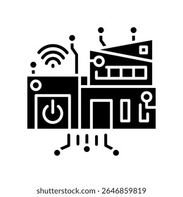Management smart home black flat icon. Vector isolated element. Editable stroke.