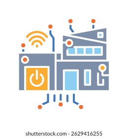 Icono plano de color de la casa inteligente de administración. Elemento aislado de Vector. Trazo editable.