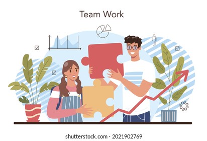 Management and social sciences school course. Humanities education. Idea of business team work and strategy making for success. Isolated vector illustration
