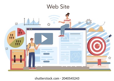 Management and social sciences school course online service or platform. Humanities education. Website. Flat vector illustration