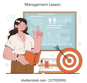 Management and social sciences school course. Humanities education. Idea of business team work and strategy making for success. Flat vector illustration