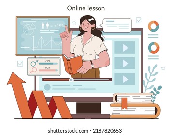 Management and social sciences school course online service or platform. Humanities education. Team work and business strategy. Online lesson. Flat vector illustration