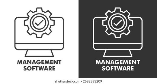 Icono de software de gestión lleno de Ilustración vectorial de contorno en blanco y negro