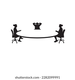 Management staff sitting at a round table. Vector illustration.