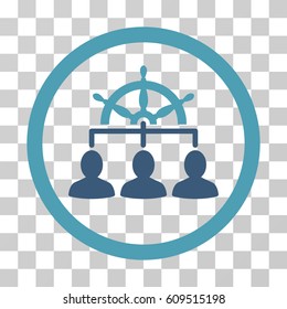Icono del volante de dirección de gestión. El estilo de ilustración vectorial es un símbolo bicolor plano icónico, color cian y azul, fondo transparente. Diseñado para interfaces web y software.