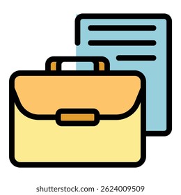 Vector de contorno de icono de maleta de administración. Trabajo. Color de oficina en línea plana