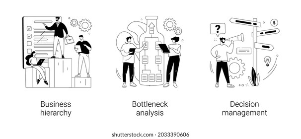 Management System Abstract Concept Vector Illustration Set. Business Hierarchy, Bottleneck Analysis, Decision Management, Workflow Improvement, Enterprise Analysis Software, IT Tool Abstract Metaphor.