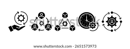 Management System Icon Set Multiple Style Collection, Containing design Process Management, Workflow Management, Project Integration, Efficiency