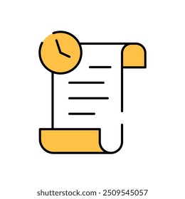 Management tax yellow black line color, editable stroke for mobile banking Flat design icon.