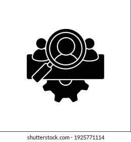 Management team identification glyph icon.Searching for new employees or partners. Enrollment employees as part of team. Team building concept.Filled flat sign. Isolated silhouette vector illustration