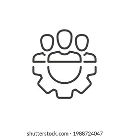 Icono de línea de equipo de administración. Estilo de contorno simple. Gestionar, instalación, plantilla, empleado, función, asociación, concepto de líder. Ilustración vectorial aislada en fondo blanco. EPS de trazo delgado 10.