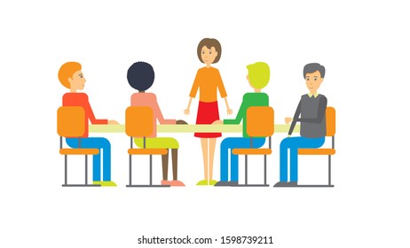 the management team is sitting at the table, discussing, different nationalities