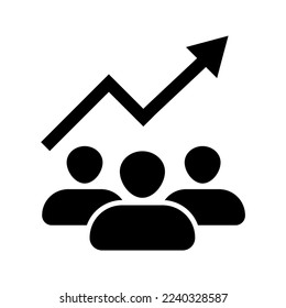 management and teamwork icon, three-person symbol with arrow up, human development icon vector