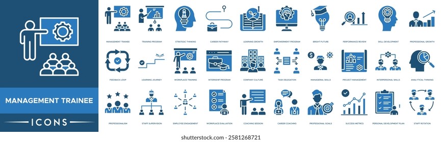 Management Trainee icon. Management Trainee, Training Program, Strategic Thinking, Career Pathway and Learning Growth
