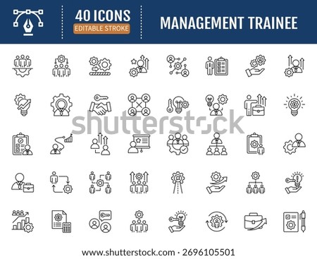 Management trainee line icon set. Includes
leadership, development, skill, mentorship,
supervisor, career and more. Vector illustration
with editable strokes