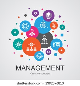 management trendy UI bubble design concept with simple icons. Contains such elements as manager, control, organization, presentation and more
