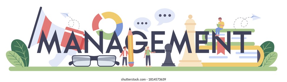 Management typographic header. Students studying society, pattern of social relationship, social interaction, and culture. Polytics science and social studies. Vector illustration