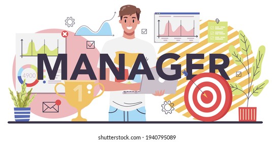 Management typographic header. Successful strategy, motivation and leadership