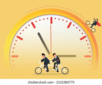 Management and urgency. businessman riding a bicycle against time, describe time is money, compete, business concept
