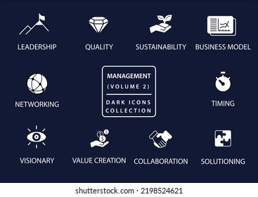 Management vector icon set in flat design and dark mode