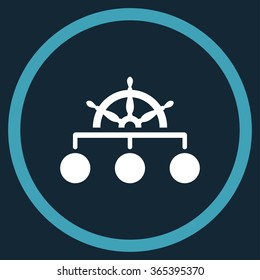 Management vector icon. Style is bicolor flat circled symbol, blue and white colors, rounded angles, dark blue background.