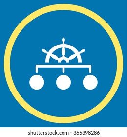Management vector icon. Style is bicolor flat circled symbol, yellow and white colors, rounded angles, blue background.