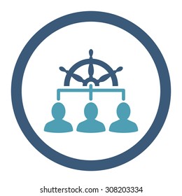 Management vector icon. This rounded flat symbol is drawn with cyan and blue colors on a white background.