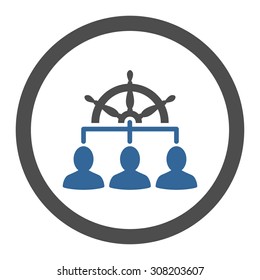 Management vector icon. This rounded flat symbol is drawn with cobalt and gray colors on a white background.