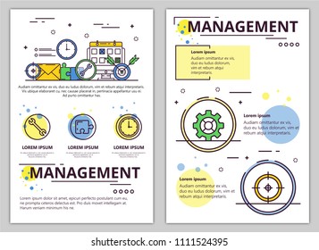 Management web banner, poster, flyer, leaflet, brochure template. Vector modern thin line art flat style design illustration.