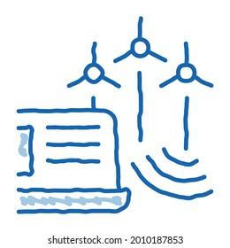 gestión de técnicos de energía eólica esboza el vector de icono. Firma de la técnica de la línea de doodle azul dibujada a mano de los técnicos de energía eólica. ilustración de símbolo aislado