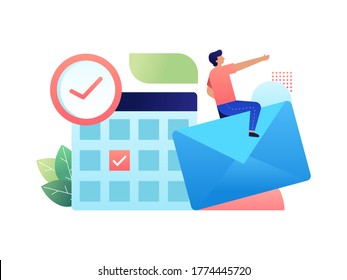 A manager always check and make sure business schedule is clear and punctual. Checking calendar and email is his behaviour. Really structural. Vector illustration with minimalism stylle