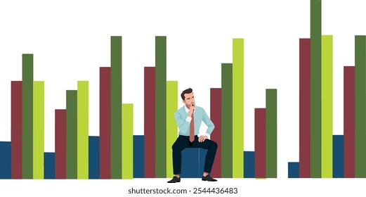 Gerente analizando y planificando utilizando un histograma colorido, considerando datos y estadísticas