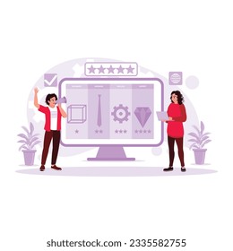 The manager announces performance improvement and self-development of employees at work. Trend Modern vector flat illustration.