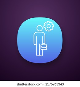 Manager app icon. UI/UX user interface. Businessman. Person with briefcase and cogwheel. Web or mobile application. Vector isolated illustration